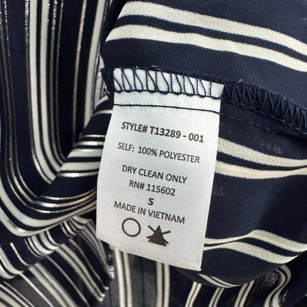 Lush Women’s Size Small Blue Silver Metallic Cold Shoulder Tie Sleeve Blouse - Picture 6 of 11